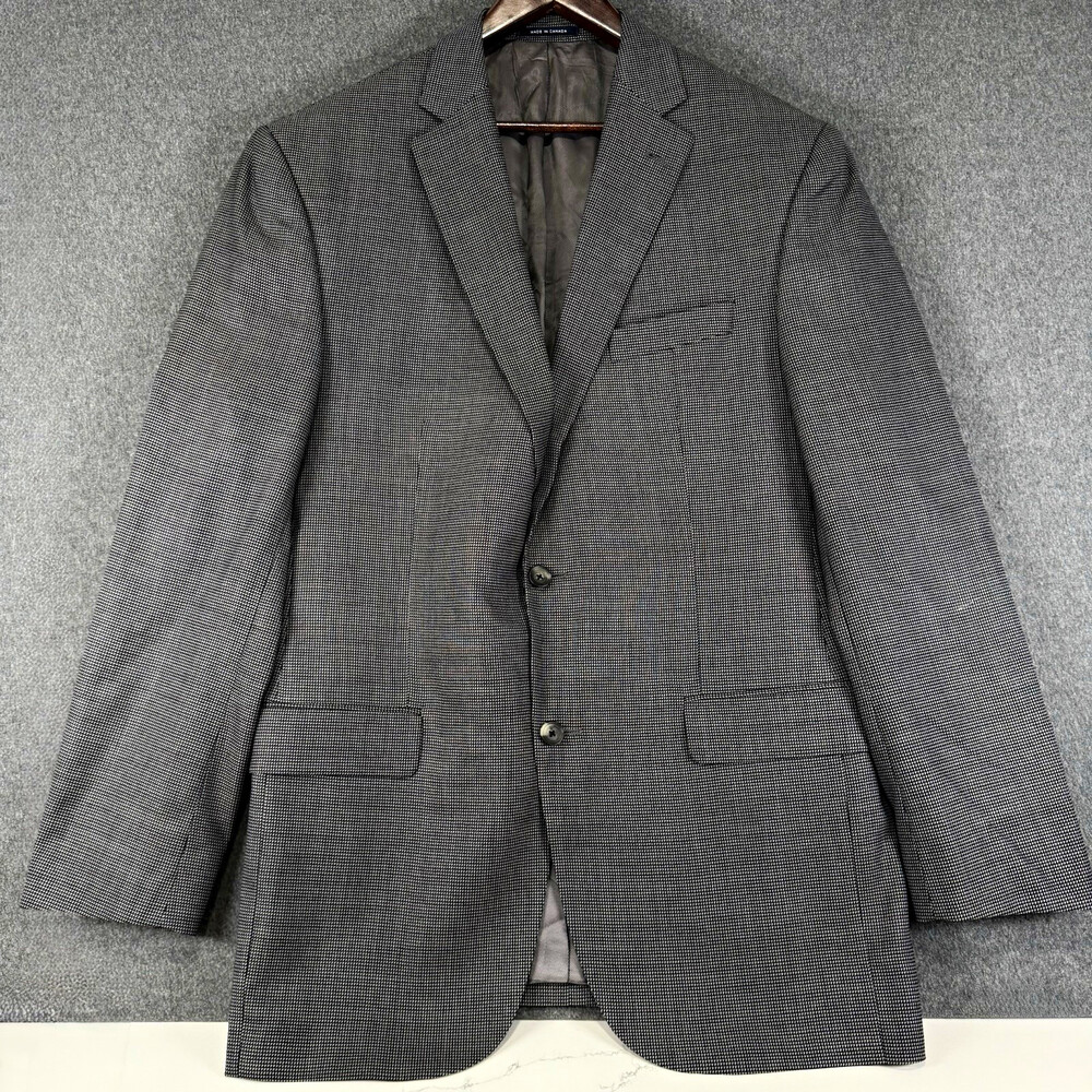 Cremieux Mens Gray Houndstooth Wool Twill 2pc Suit 44R 38x30 2 Button